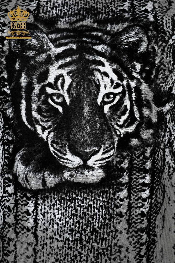 Women's Knitwear Sweater Tiger Detail Gray - 15292 | KAZEE