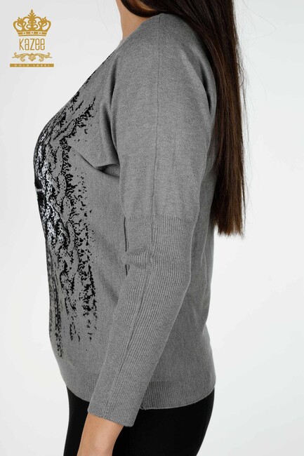 Women's Knitwear Sweater Tiger Detail Gray - 15292 | KAZEE - Thumbnail