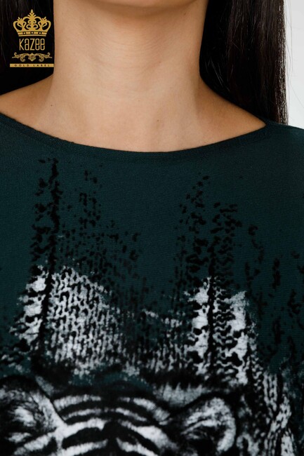 Women's Knitwear Sweater Tiger Detail Dark Green - 15292 | KAZEE - Thumbnail