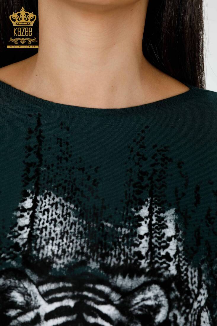 Women's Knitwear Sweater Tiger Detail Dark Green - 15292 | KAZEE