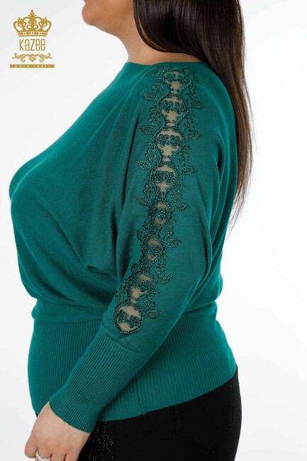Women's Knitwear Sweater Tulle Detailed Green - 14721 | KAZEE - Thumbnail