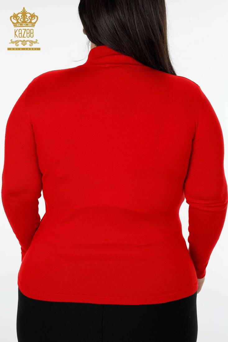 Women's Knitwear Sweater Tulle Detailed Red - 15168 | KAZEE