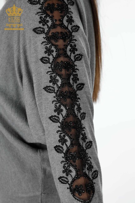 Women's Knitwear Pullover Tulle Detailed Gray - 14721 | KAZEE - Thumbnail