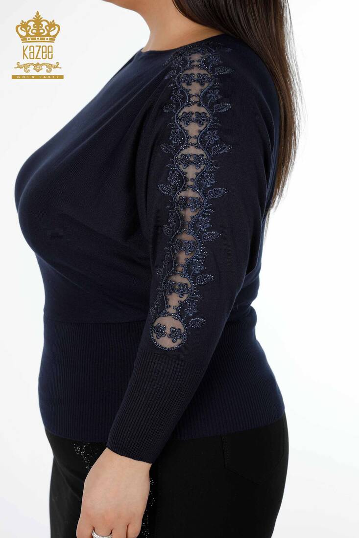 Women's Knitwear Sweater Tulle Detailed Navy - 14721 | KAZEE