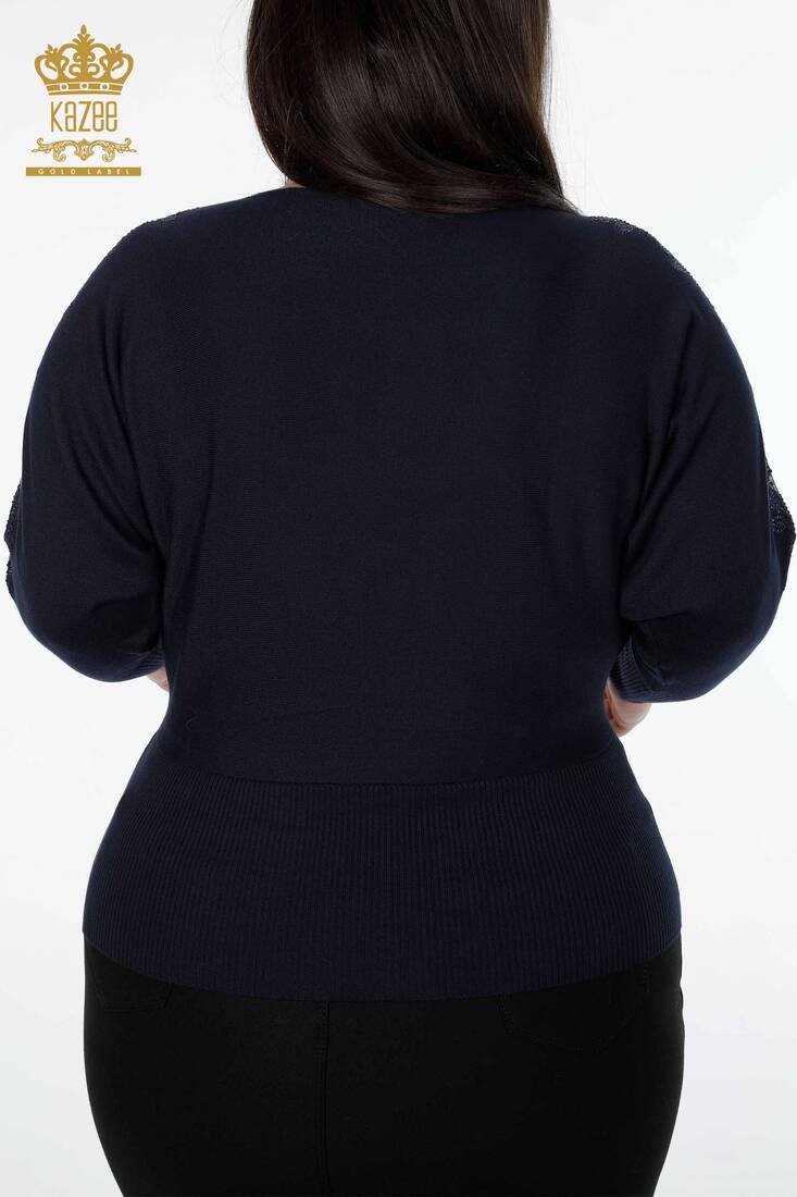Women's Knitwear Sweater Tulle Detailed Navy - 14721 | KAZEE
