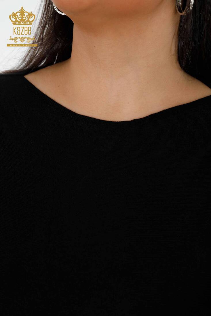 Women's Knitwear Sweater Tulle Sleeve Detailed Black - 15271 | KAZEE
