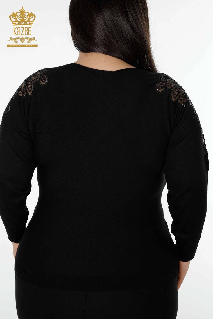 Women's Knitwear Sweater Tulle Sleeve Detailed Black - 15271 | KAZEE