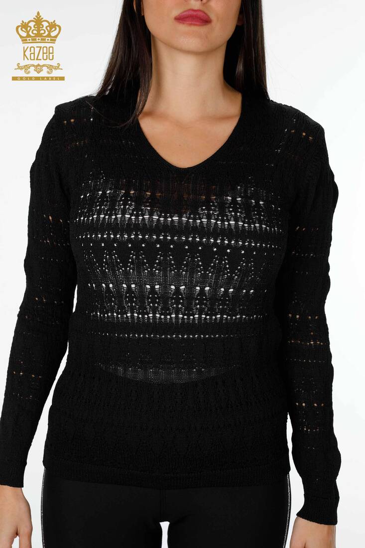 Women's Knitwear Sweater V Neck Black - 14853 | KAZEE