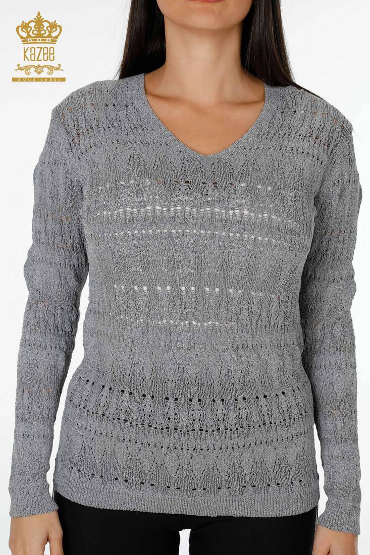 Women's Knitwear Sweater V Neck Gray - 14853 | KAZEE
