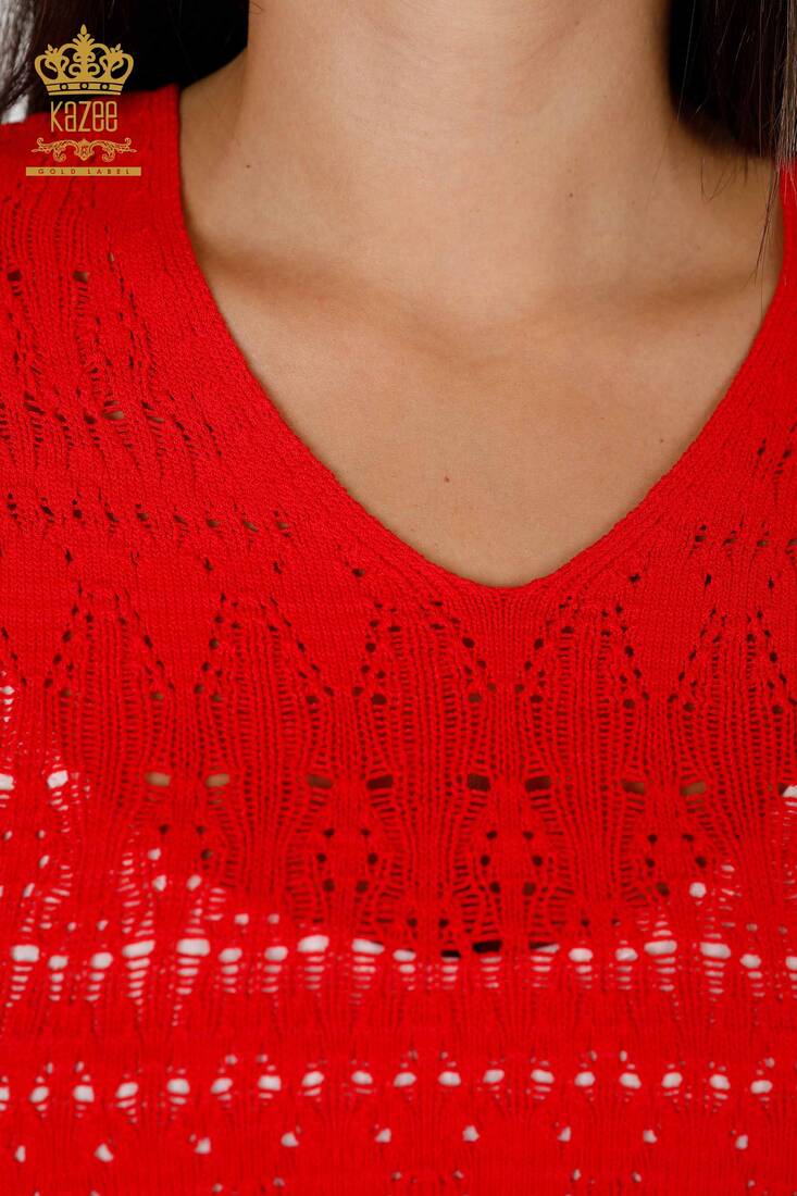 Women's Knitwear Sweater V Neck Red - 14853 | KAZEE