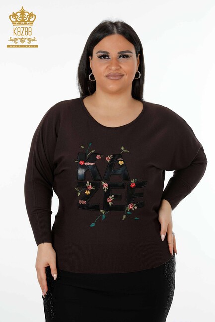 Women's Knitwear Sweater Written Brown - 16466 | KAZEE - Thumbnail