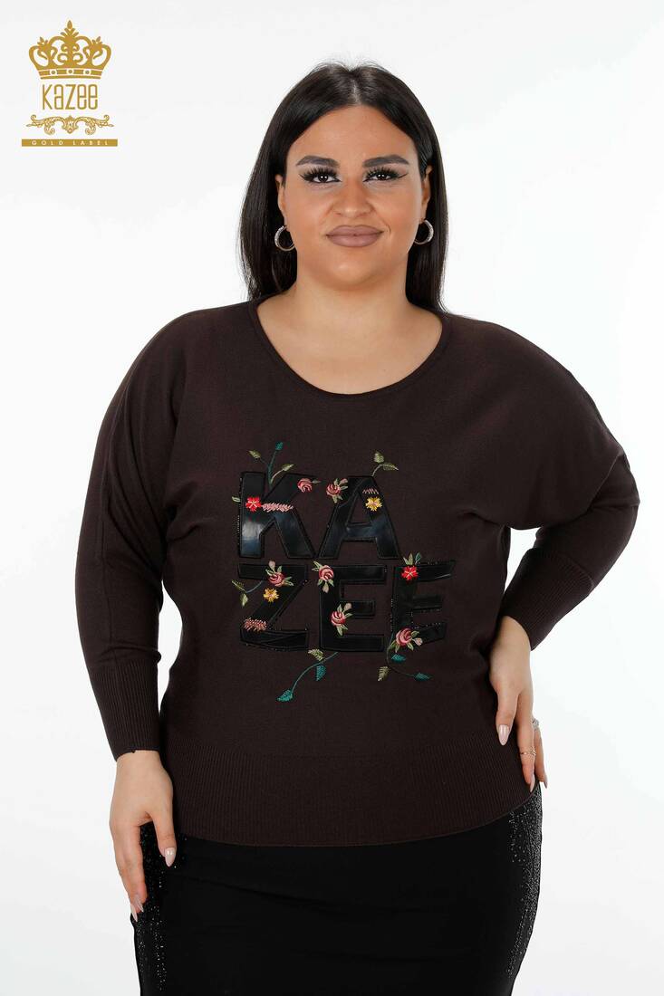 Women's Knitwear Sweater Written Brown - 16466 | KAZEE