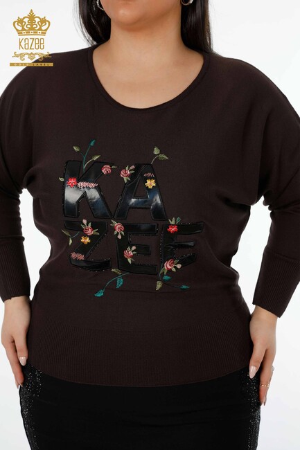 Women's Knitwear Sweater Written Brown - 16466 | KAZEE - Thumbnail