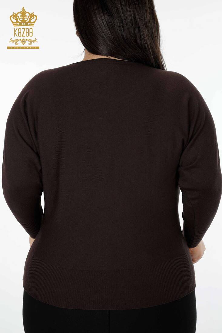 Women's Knitwear Sweater Written Brown - 16466 | KAZEE