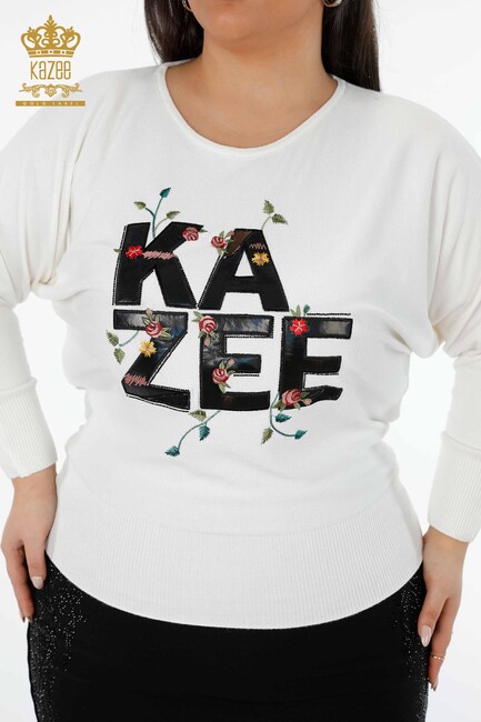 Women's Knitwear Sweater Written Ecru - 16466 | KAZEE - Thumbnail