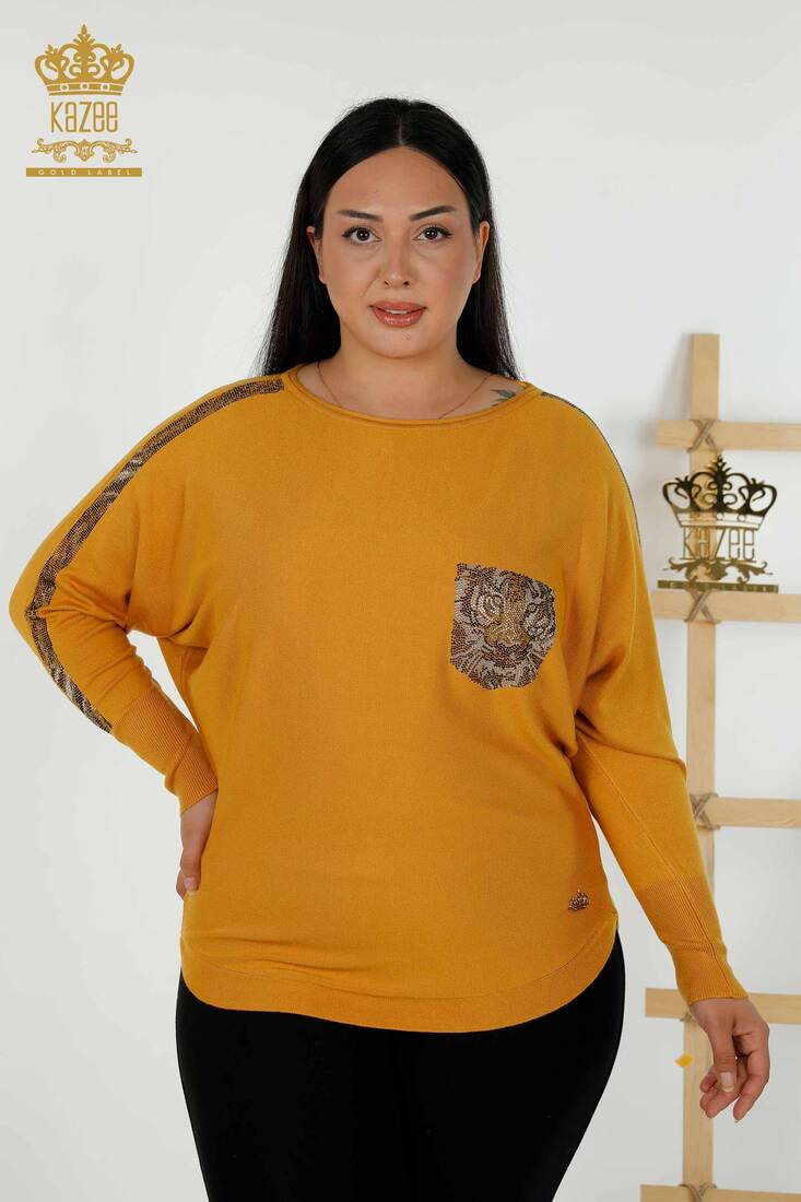 Women's Knitwear Tiger Pattern Saffron - 16184 | KAZEE