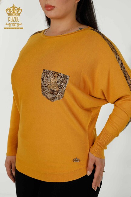 Women's Knitwear Tiger Pattern Saffron - 16184 | KAZEE - Thumbnail