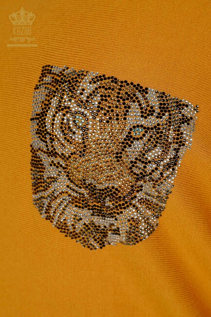 Women's Knitwear Tiger Pattern Saffron - 16184 | KAZEE - Thumbnail