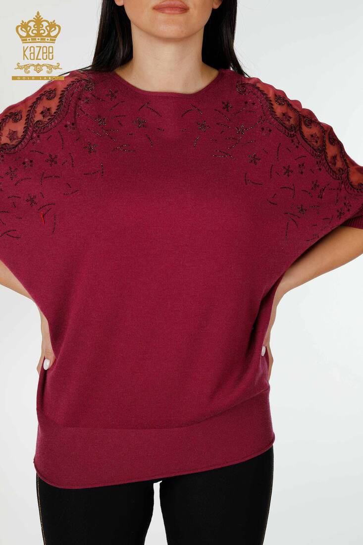 Women's Knitwear Tulle Detailed Purple - 16826 | KAZEE