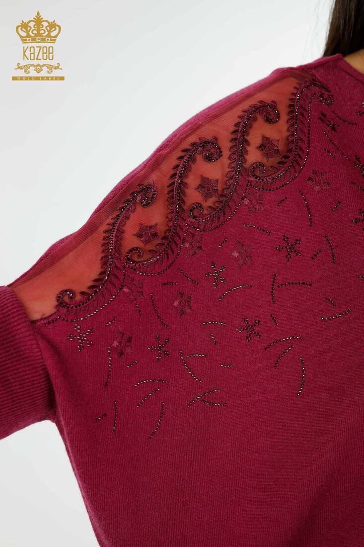 Women's Knitwear Tulle Detailed Purple - 16826 | KAZEE