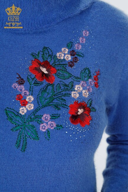 Women's Knitwear Tunic Floral Pattern Blue - 18870 | KAZEE - Thumbnail