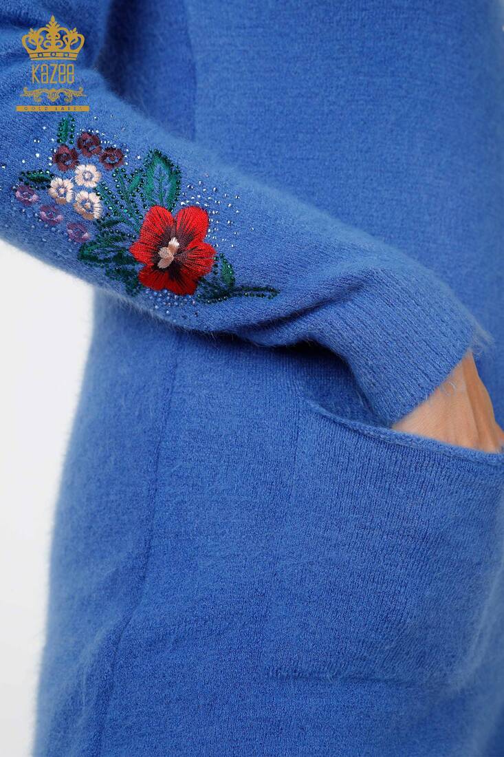 Women's Knitwear Tunic Floral Pattern Blue - 18870 | KAZEE
