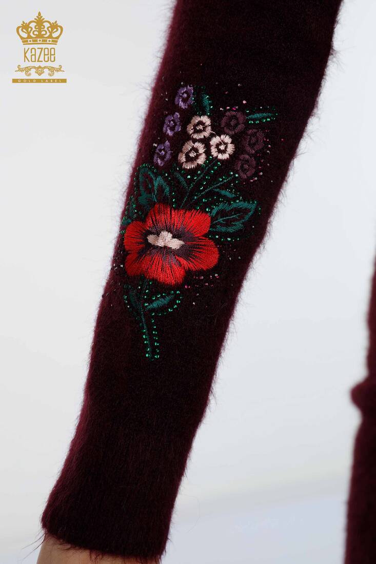 Women's Knitwear Tunic Floral Patterned Plum - 18870 | KAZEE