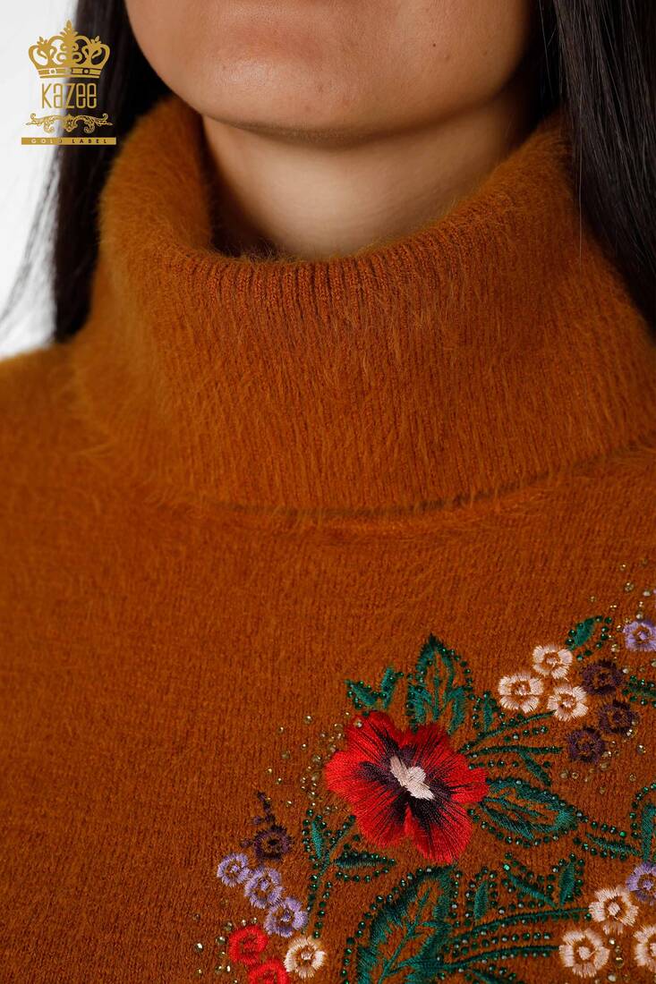 Women's Knitwear Tunic Floral Patterned Mustard - 18870 | KAZEE