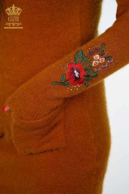 Women's Knitwear Tunic Floral Patterned Mustard - 18870 | KAZEE - Thumbnail