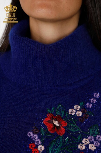 Women's Knitwear Tunic Flower Patterned Sax - 18870 | KAZEE - Thumbnail