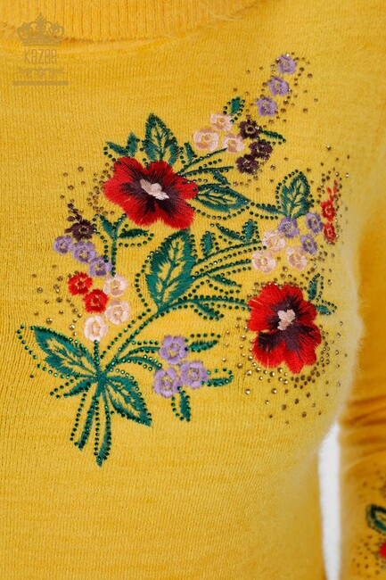 Women's Knitwear Tunic Floral Pattern Yellow - 18870 | KAZEE - Thumbnail