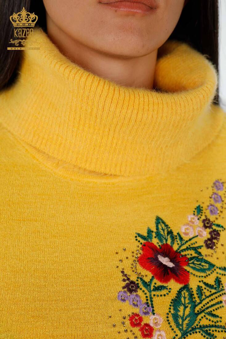 Women's Knitwear Tunic Floral Pattern Yellow - 18870 | KAZEE