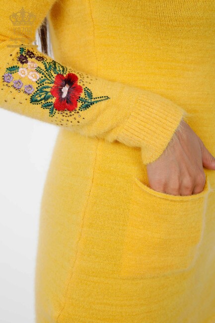 Women's Knitwear Tunic Floral Pattern Yellow - 18870 | KAZEE - Thumbnail