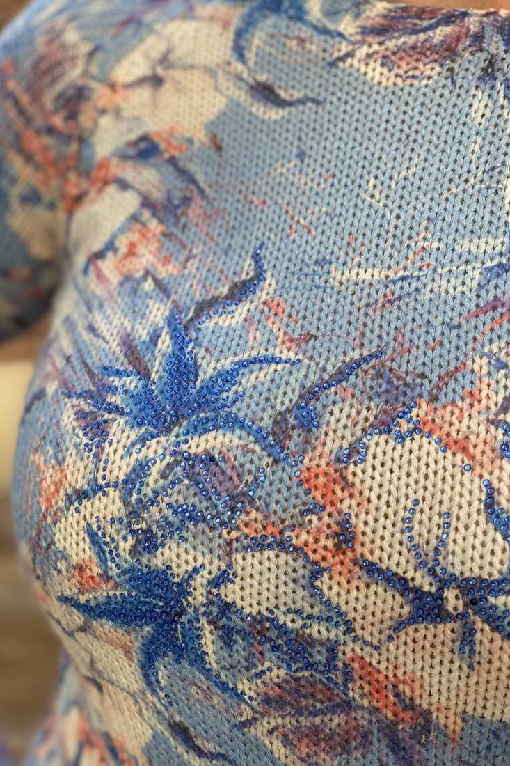 Women's Knitwear Tunic Stone Embroidered Pattern - 14009 | KAZEE