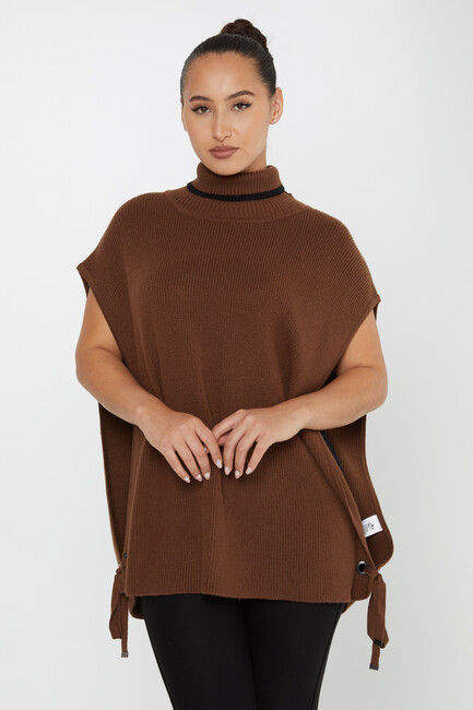 Women's Knitted Turtleneck Sweater Brown - 30229 | KAZEE - Thumbnail