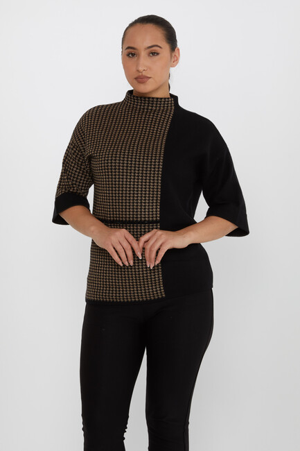 Women's Knitwear Two-Colored Stone Detailed Black - 30196 | KAZEE - Thumbnail