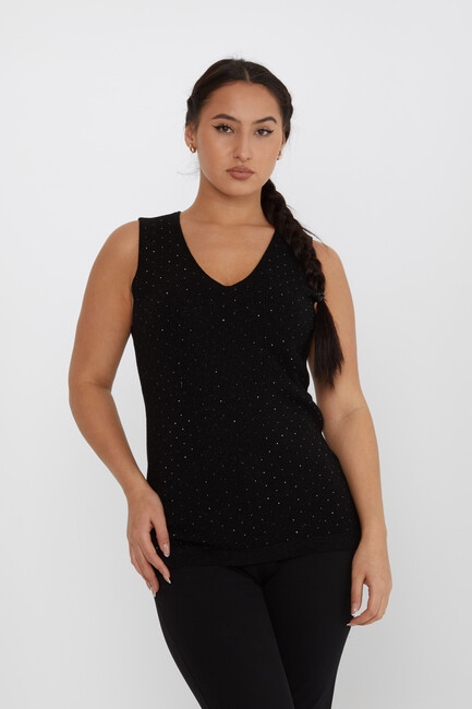 Women's Knitwear Glitter Detailed Stoned Black - 30719 | KAZEE - Thumbnail