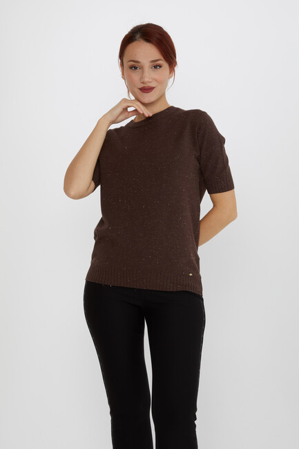 Women's Knitwear Glitter Detailed American Model Brown - 31635 | KAZEE - Thumbnail