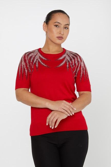 Women's Knitwear Stone Detailed American Model Red - 31237 | KAZEE - Thumbnail