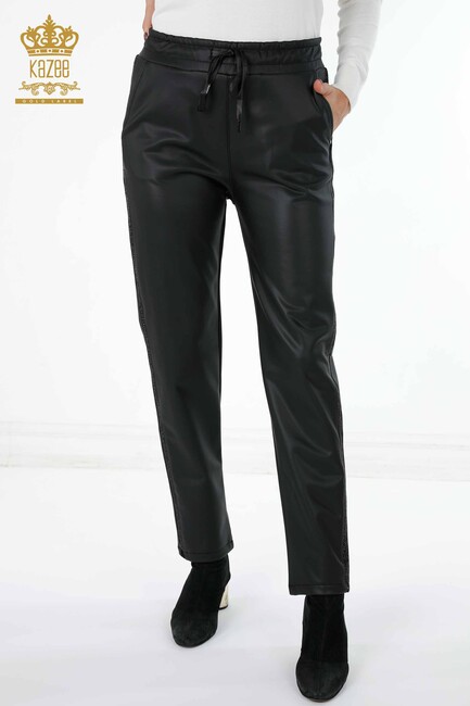Women's Leather Trousers Black - 3645 | KAZEE - Thumbnail