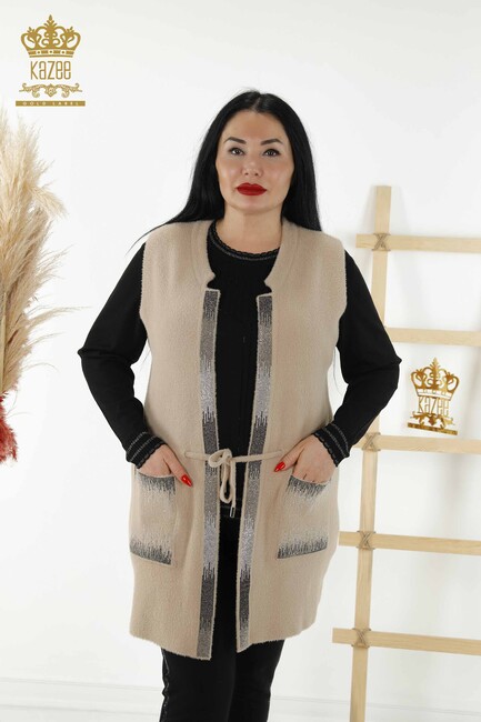 Women's Long Vest With Pocket Beige - 30247 | KAZEE - Thumbnail