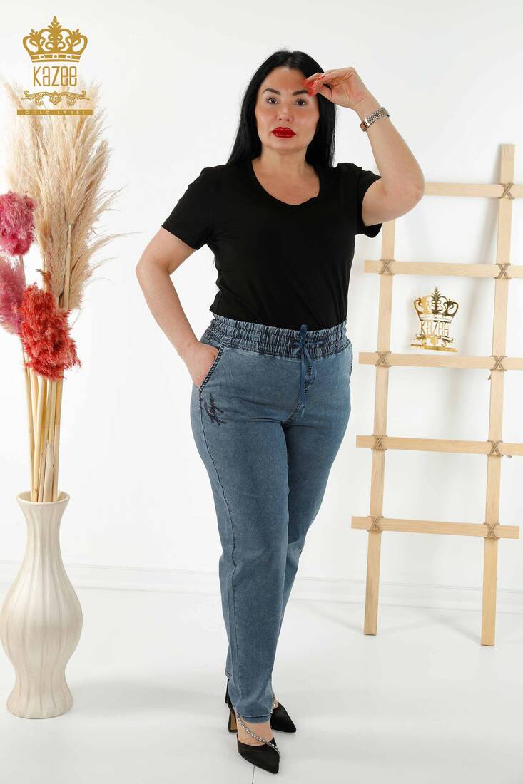 Women's Trousers Pocket Detailed Navy Blue 3673 KAZEE