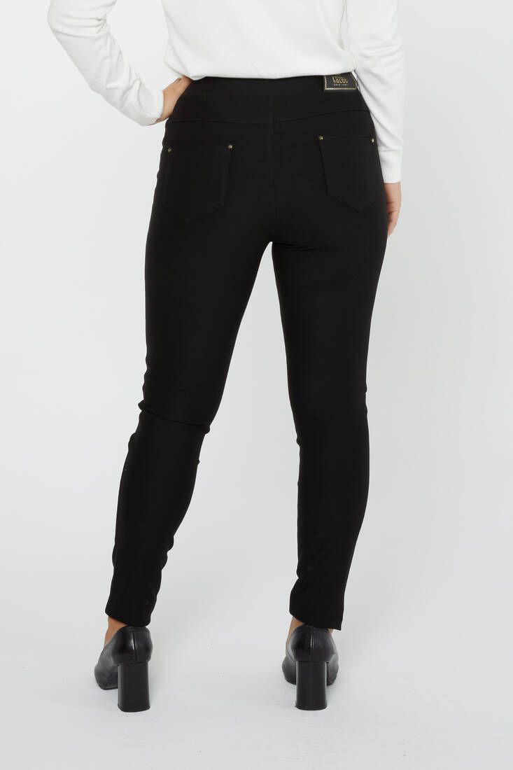 Women's Trousers Pocket Part Stone Detail Black - 3758 | KAZEE