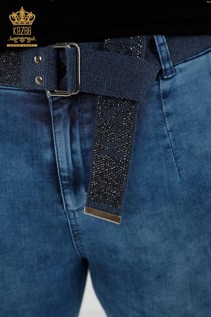 Women's Trousers Stone Belt Detailed Blue - 3686 | KAZEE
