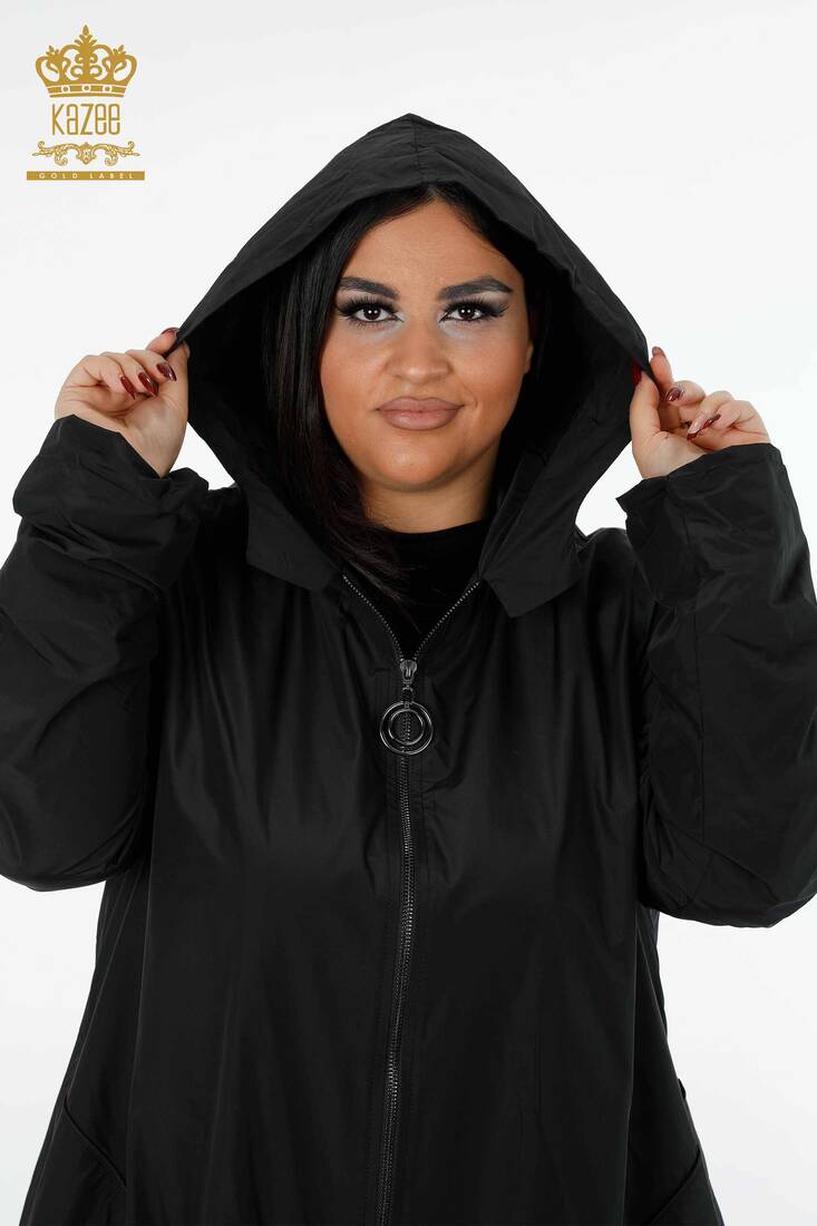 Women's Raincoat Hooded Black - 7572 | KAZEE