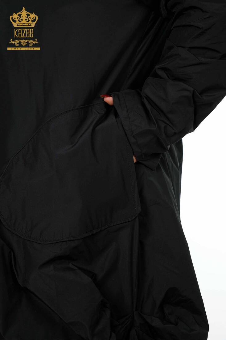 Women's Raincoat Hooded Black - 7572 | KAZEE