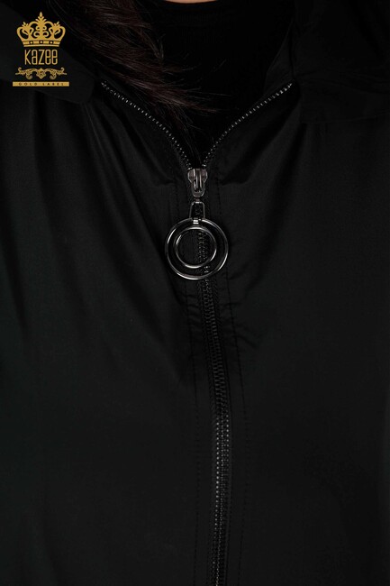 Women's Raincoat Hooded Black - 7572 | KAZEE - Thumbnail
