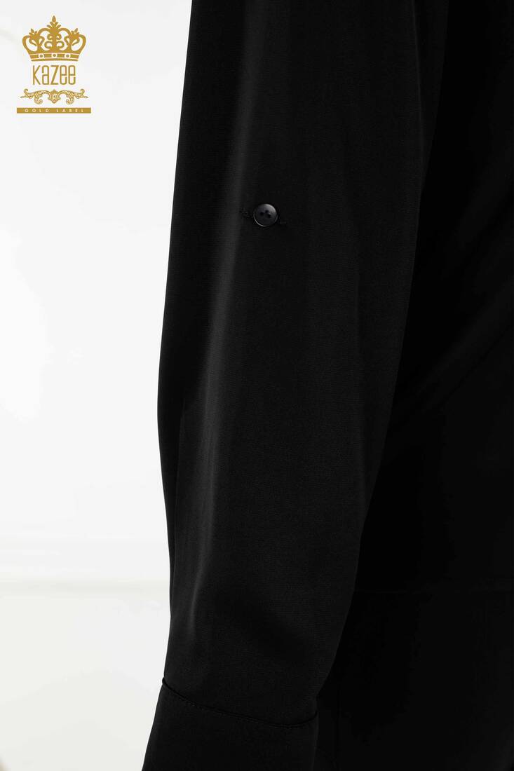 Women's Shirt with Sleeve Detailed Black - 20376 | KAZEE