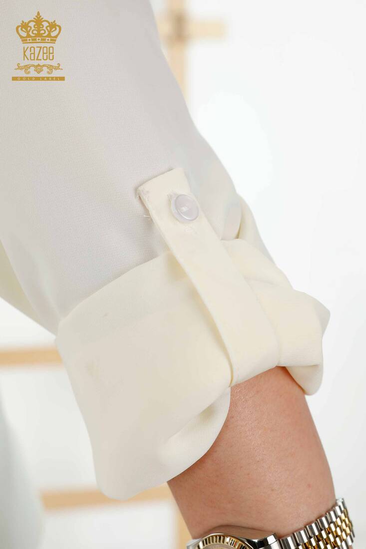 Women's Shirt Sleeve Detailed Ecru - 20376 | KAZEE