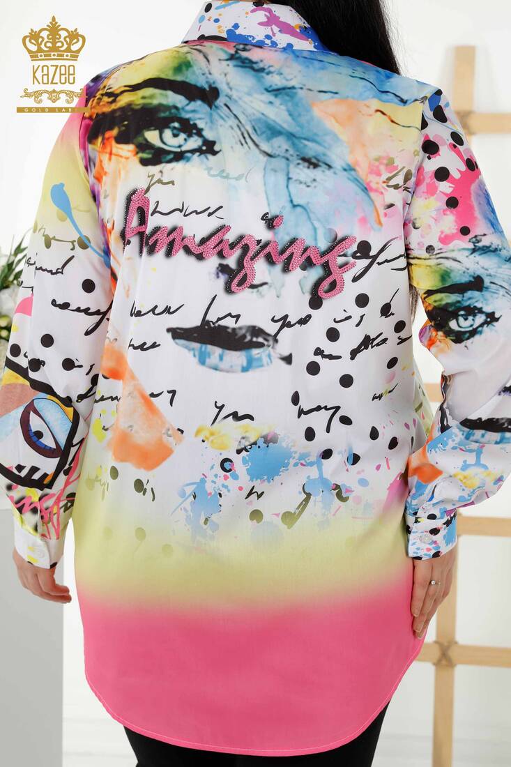 Women's Shirt Stone Embroidered Digital - 20363 | KAZEE
